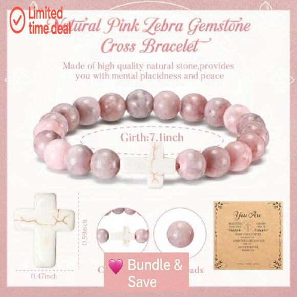 16 Pcs Cross Beaded Bracelets with Bible Cards Natural Stone Faith Gifts - Picture 3 of 7